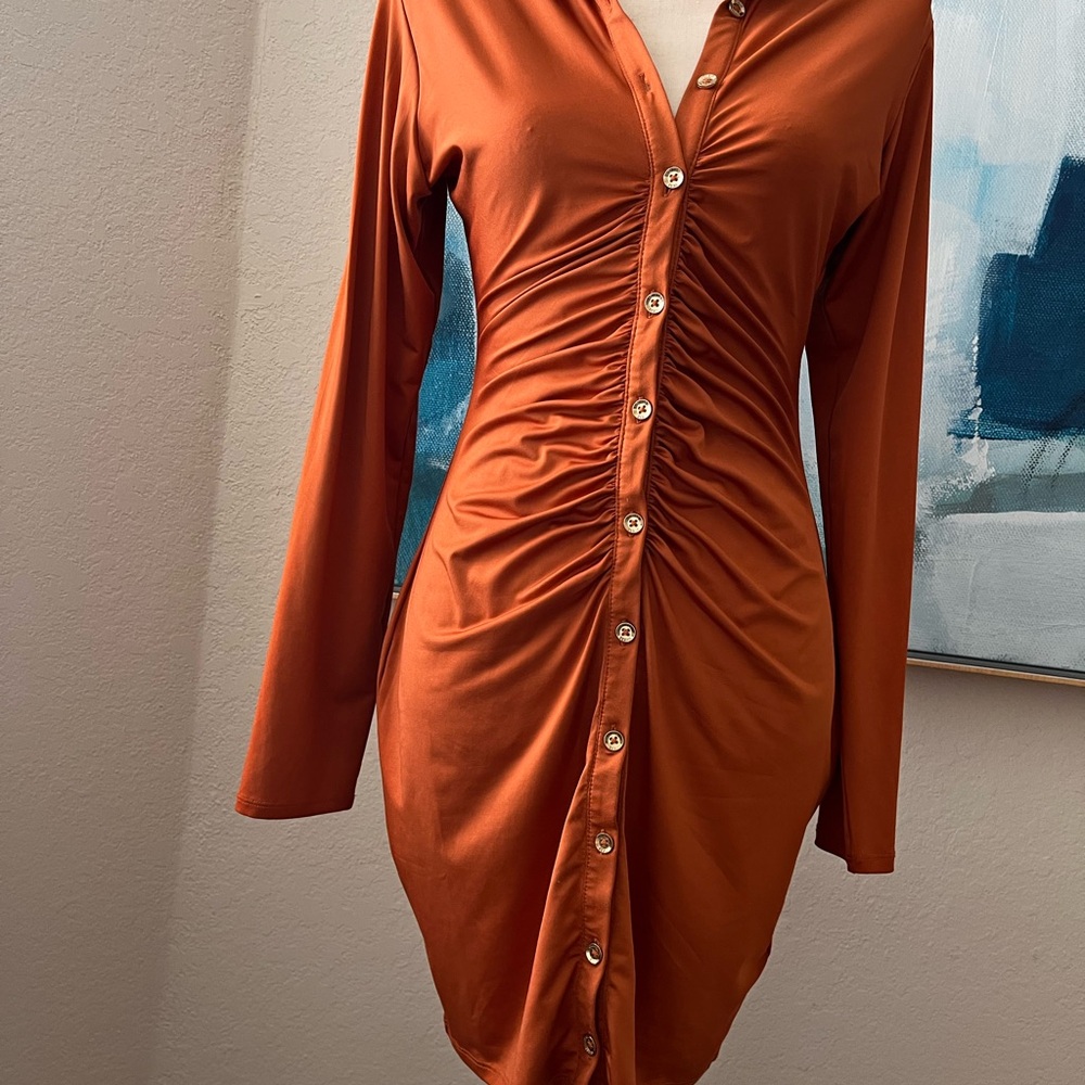 Guess Rust Long Sleeve Dress